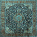 Square Machine Washable Medallion Light Blue Traditional Rug, wshtr247lblu