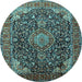 Round Machine Washable Medallion Light Blue Traditional Rug, wshtr247lblu