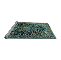 Sideview of Machine Washable Medallion Light Blue Traditional Rug, wshtr247lblu
