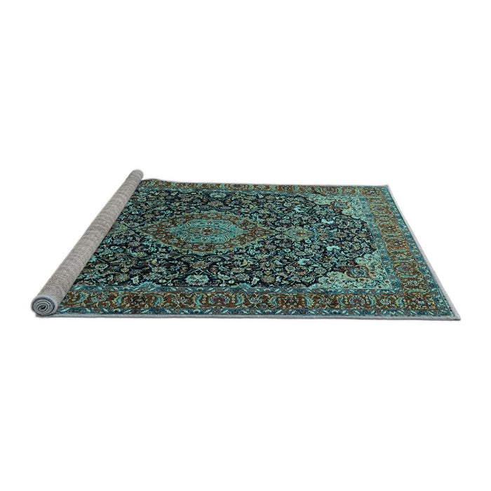 Sideview of Machine Washable Medallion Light Blue Traditional Rug, wshtr247lblu