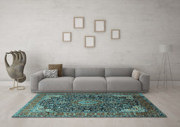 Machine Washable Medallion Light Blue Traditional Rug in a Living Room, wshtr247lblu