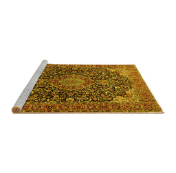 Sideview of Machine Washable Medallion Yellow Traditional Rug, wshtr247yw