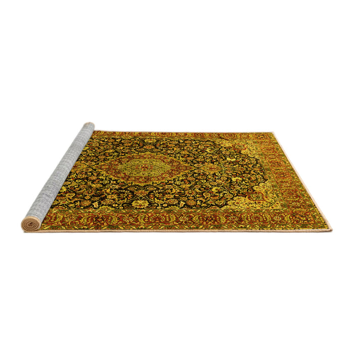 Sideview of Machine Washable Medallion Yellow Traditional Rug, wshtr247yw