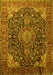 Machine Washable Medallion Yellow Traditional Rug, wshtr247yw