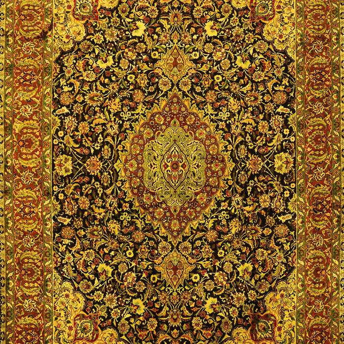 Machine Washable Medallion Yellow Traditional Rug, wshtr247yw