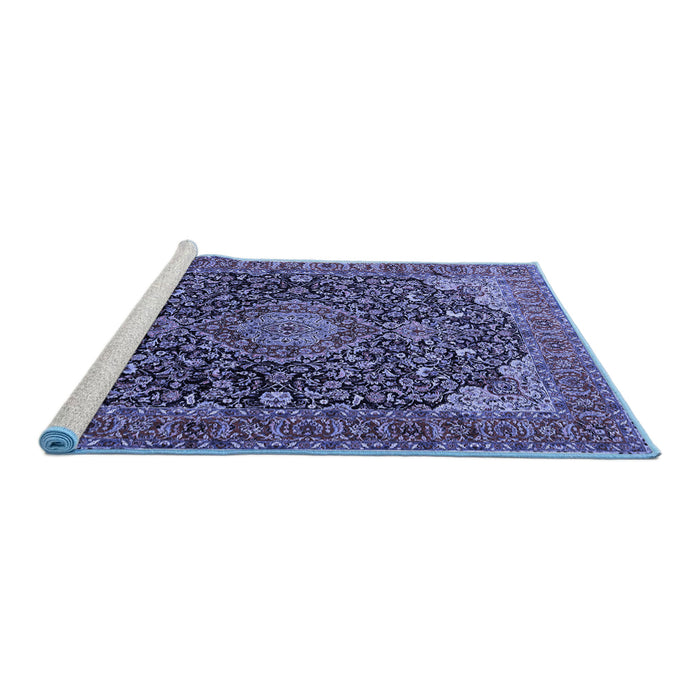 Sideview of Machine Washable Medallion Blue Traditional Rug, wshtr247blu