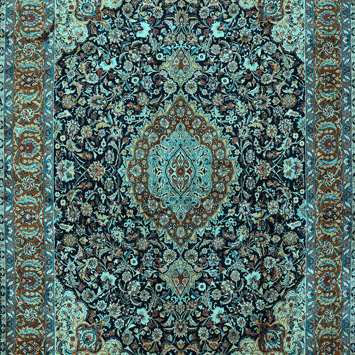Machine Washable Medallion Light Blue Traditional Rug, wshtr247lblu
