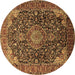 Round Machine Washable Medallion Brown Traditional Rug, wshtr247brn