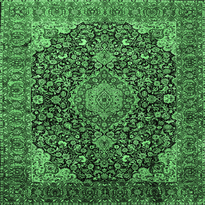 Square Machine Washable Medallion Emerald Green Traditional Area Rugs, wshtr247emgrn