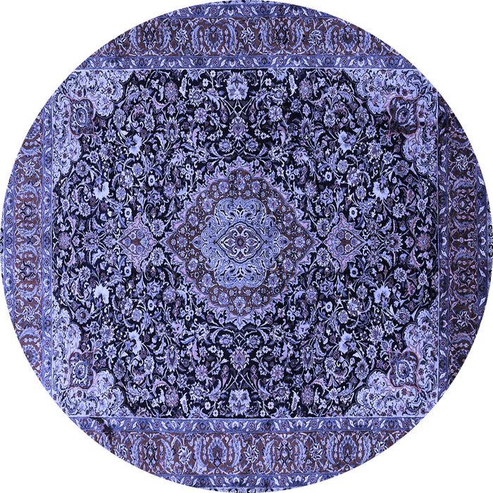 Round Machine Washable Medallion Blue Traditional Rug, wshtr247blu