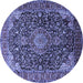 Round Machine Washable Medallion Blue Traditional Rug, wshtr247blu