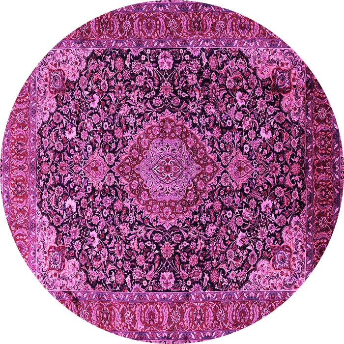 Round Machine Washable Medallion Pink Traditional Rug, wshtr247pnk