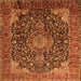 Round Machine Washable Medallion Orange Traditional Area Rugs, wshtr247org