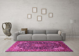 Machine Washable Medallion Pink Traditional Rug in a Living Room, wshtr247pnk