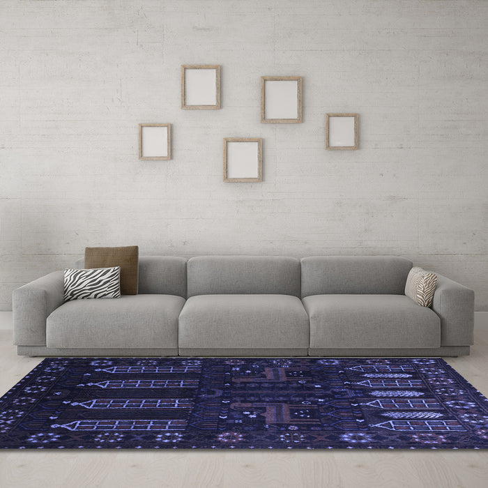 Machine Washable Persian Blue Traditional Rug in a Living Room, wshtr2480blu