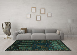 Machine Washable Persian Turquoise Traditional Area Rugs in a Living Room,, wshtr2480turq