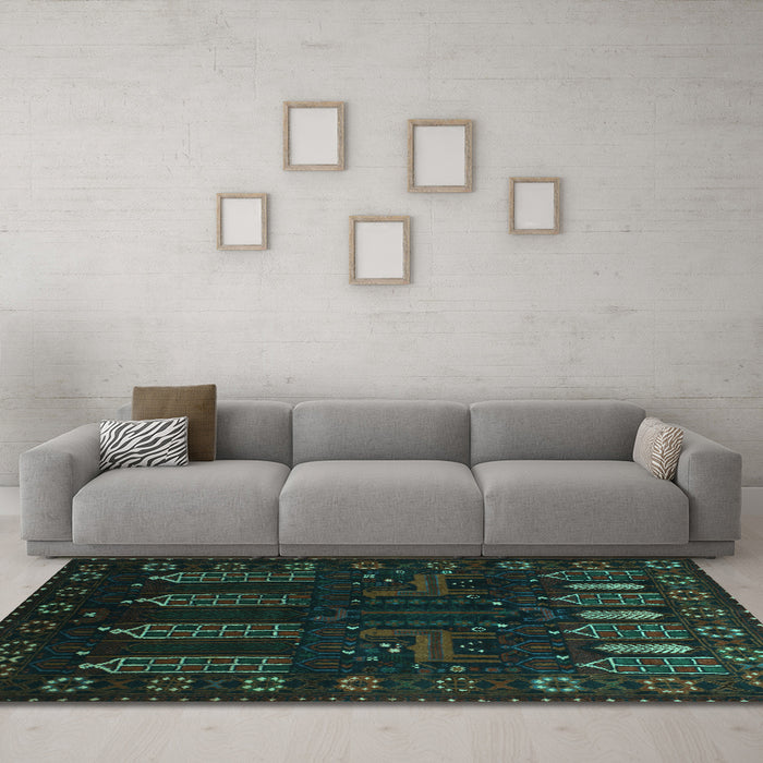 Machine Washable Persian Turquoise Traditional Area Rugs in a Living Room,, wshtr2480turq