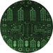 Round Persian Emerald Green Traditional Rug, tr2480emgrn