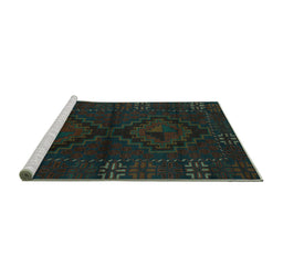 Sideview of Machine Washable Persian Turquoise Traditional Area Rugs, wshtr2481turq
