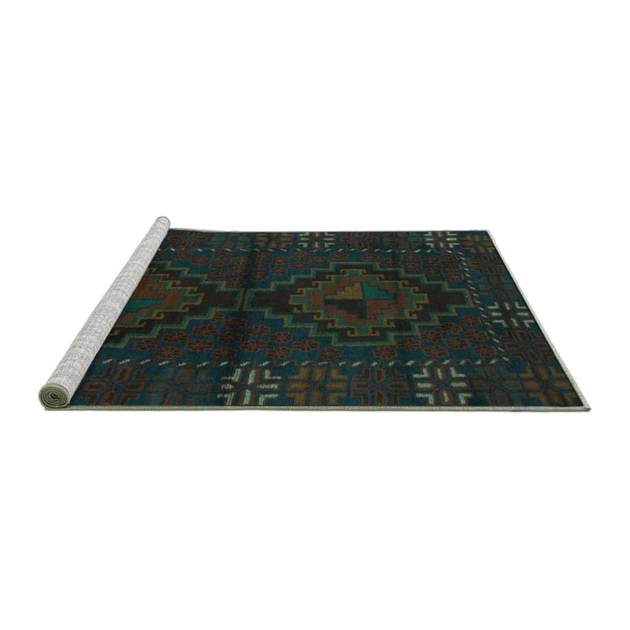 Sideview of Machine Washable Persian Turquoise Traditional Area Rugs, wshtr2481turq