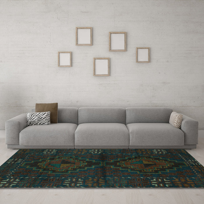 Machine Washable Persian Turquoise Traditional Area Rugs in a Living Room,, wshtr2481turq