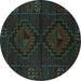 Round Machine Washable Persian Turquoise Traditional Area Rugs, wshtr2481turq