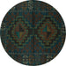 Round Persian Turquoise Traditional Rug, tr2481turq