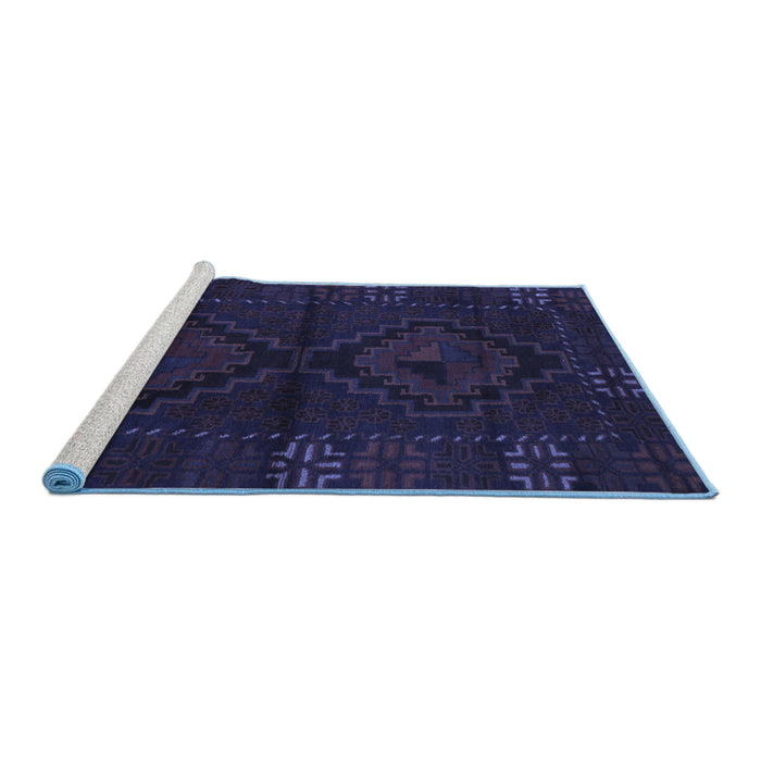 Sideview of Machine Washable Persian Blue Traditional Rug, wshtr2481blu