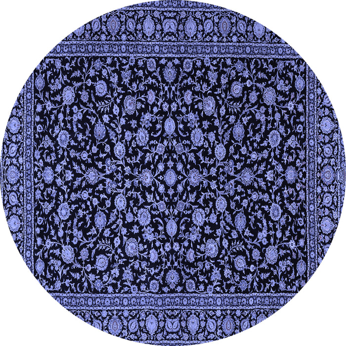 Round Machine Washable Persian Blue Traditional Rug, wshtr2482blu
