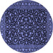 Round Machine Washable Persian Blue Traditional Rug, wshtr2482blu