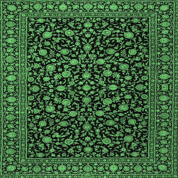 Square Machine Washable Persian Emerald Green Traditional Area Rugs, wshtr2482emgrn