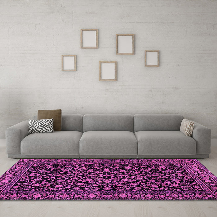 Machine Washable Persian Pink Traditional Rug in a Living Room, wshtr2482pnk