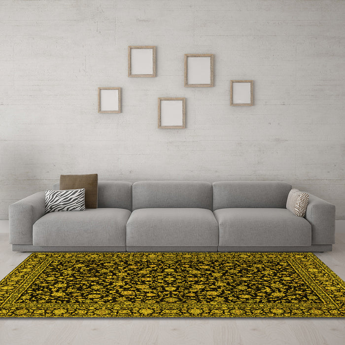 Machine Washable Persian Yellow Traditional Rug in a Living Room, wshtr2482yw