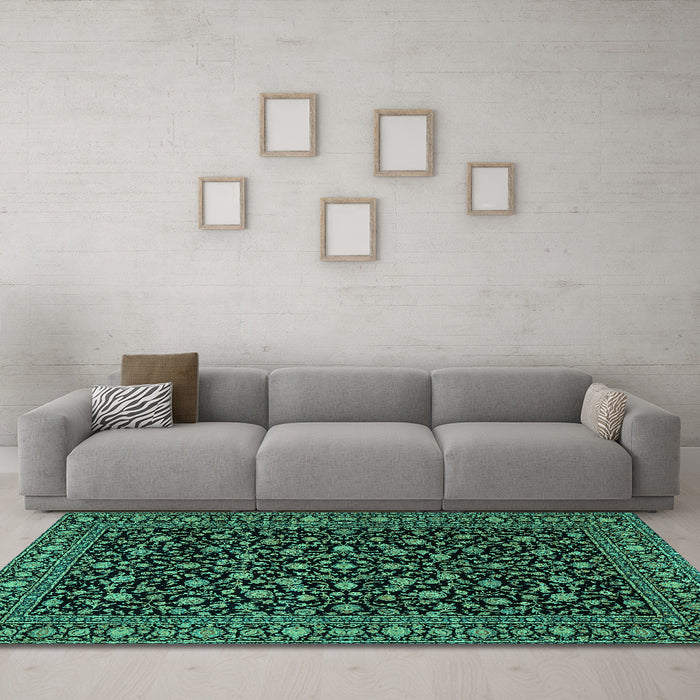 Machine Washable Persian Turquoise Traditional Area Rugs in a Living Room,, wshtr2482turq