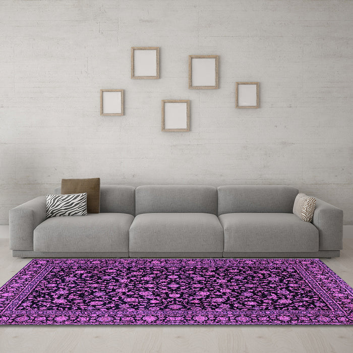 Machine Washable Persian Purple Traditional Area Rugs in a Living Room, wshtr2482pur