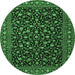 Round Machine Washable Persian Emerald Green Traditional Area Rugs, wshtr2482emgrn