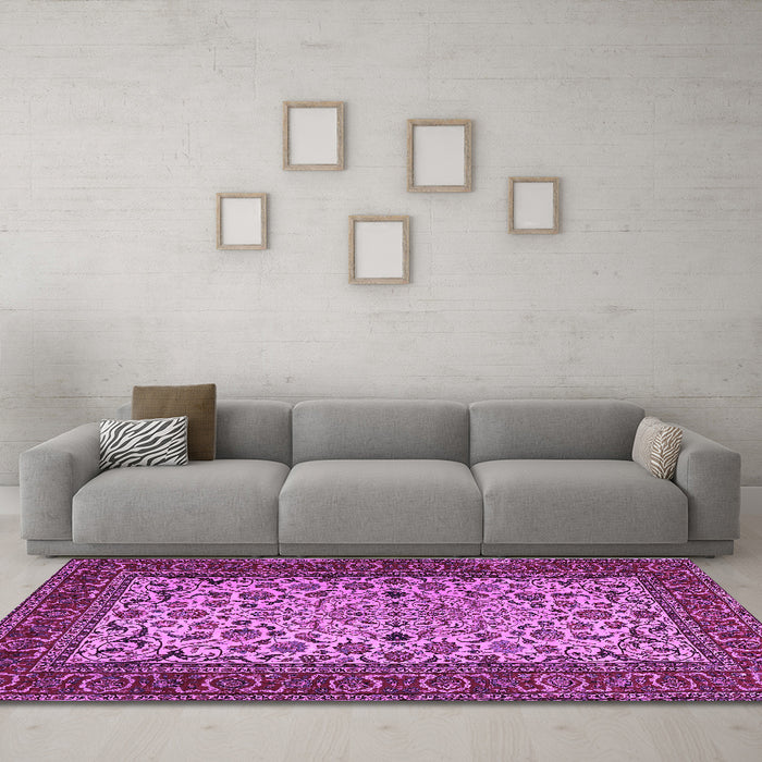 Machine Washable Persian Purple Traditional Area Rugs in a Living Room, wshtr2483pur