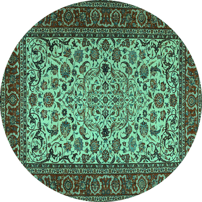 Round Persian Turquoise Traditional Rug, tr2483turq