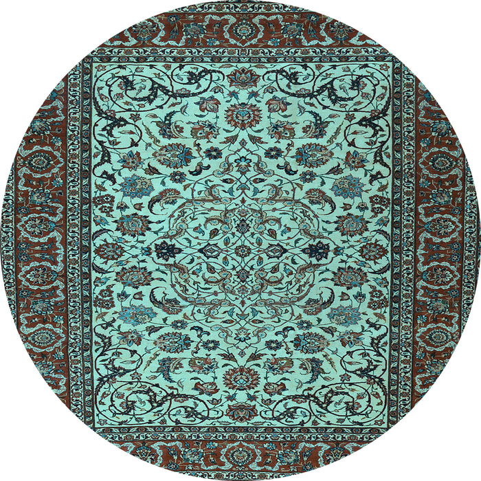 Round Machine Washable Persian Light Blue Traditional Rug, wshtr2483lblu