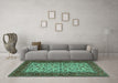 Machine Washable Persian Turquoise Traditional Area Rugs in a Living Room,, wshtr2483turq