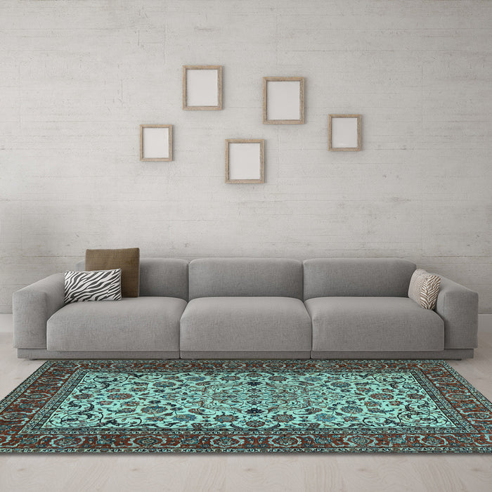 Machine Washable Persian Light Blue Traditional Rug in a Living Room, wshtr2483lblu
