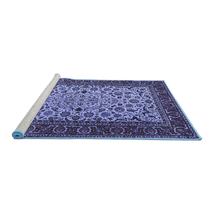 Sideview of Machine Washable Persian Blue Traditional Rug, wshtr2483blu