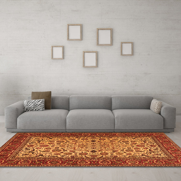 Machine Washable Persian Orange Traditional Area Rugs in a Living Room, wshtr2483org