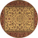 Round Machine Washable Persian Brown Traditional Rug, wshtr2483brn