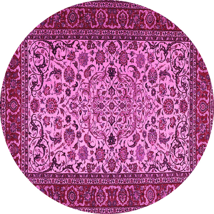 Round Machine Washable Persian Pink Traditional Rug, wshtr2483pnk
