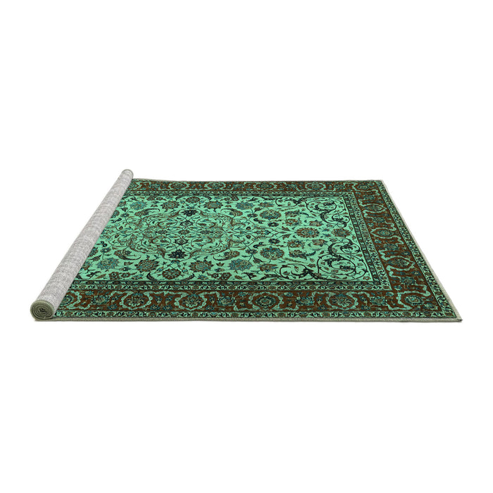 Sideview of Machine Washable Persian Turquoise Traditional Area Rugs, wshtr2483turq