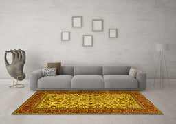 Machine Washable Persian Yellow Traditional Rug in a Living Room, wshtr2483yw