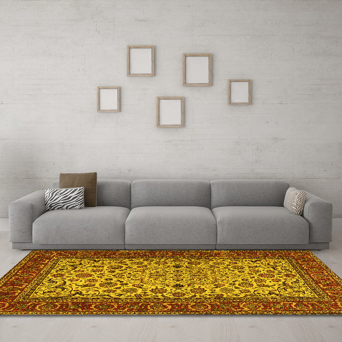 Machine Washable Persian Yellow Traditional Rug in a Living Room, wshtr2483yw