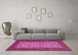 Machine Washable Persian Pink Traditional Rug in a Living Room, wshtr2483pnk