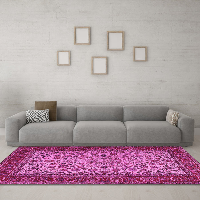 Machine Washable Persian Pink Traditional Rug in a Living Room, wshtr2483pnk